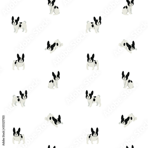 Cartoon happy French bulldog - simple trendy pattern with dogs. Flat vector illustration for prints, clothing, packaging and postcards. 