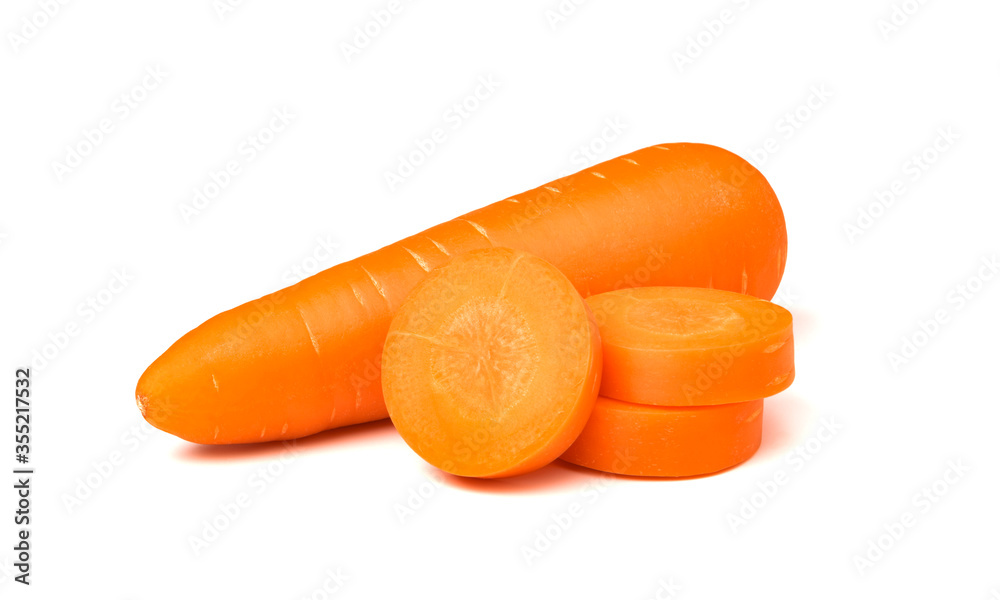 Fresh carrots isolated on white background. Close up of carrots. Fresh carrots isolated on white background. Close up of carrots.
