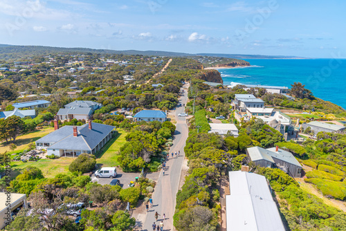 Aerial view of Aireys inlet town in Australia photo