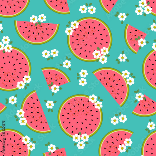 retro watermelon and flower seamless vector pattern photo