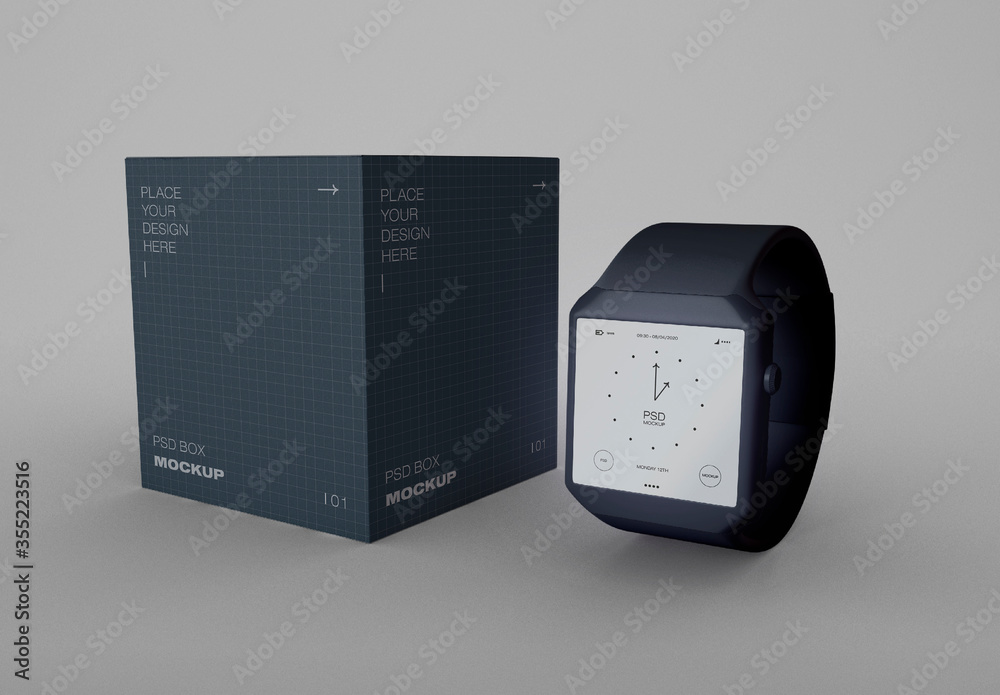 Smart Watch with Box Mockup Stock Template Adobe Stock