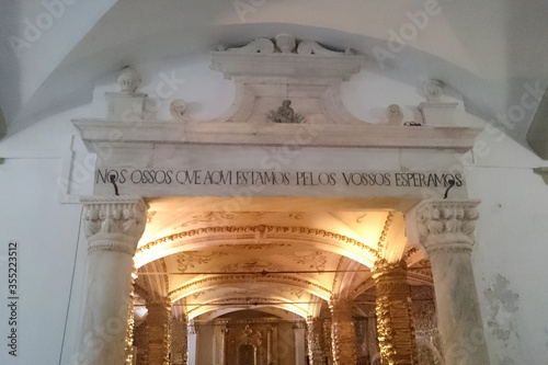 Bone chappel entrance in Evora, Portugal