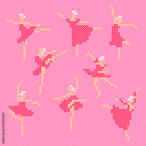vector illustration of cross stitch ballerinas