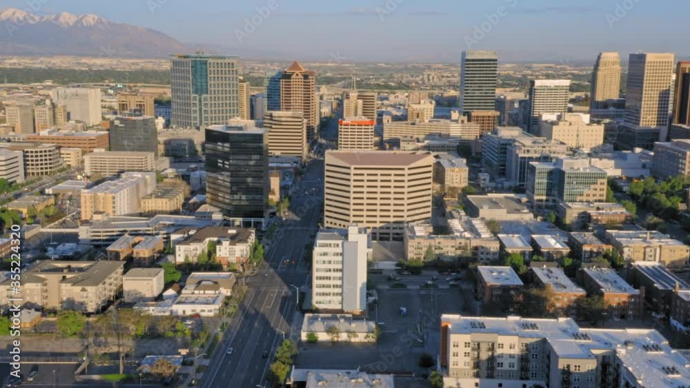 Aerial: Flying over downtown Salt Lake City at night. Utah, USA Aerial: Flying over downtown Salt Lake City at night. Utah, USA