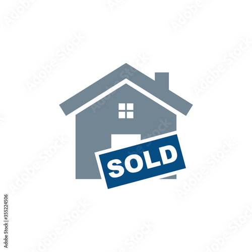 House Icon With Sold Label Sign Vector Logo Template