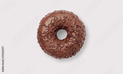 Glazed chocolate donut with sprinkles on a white background