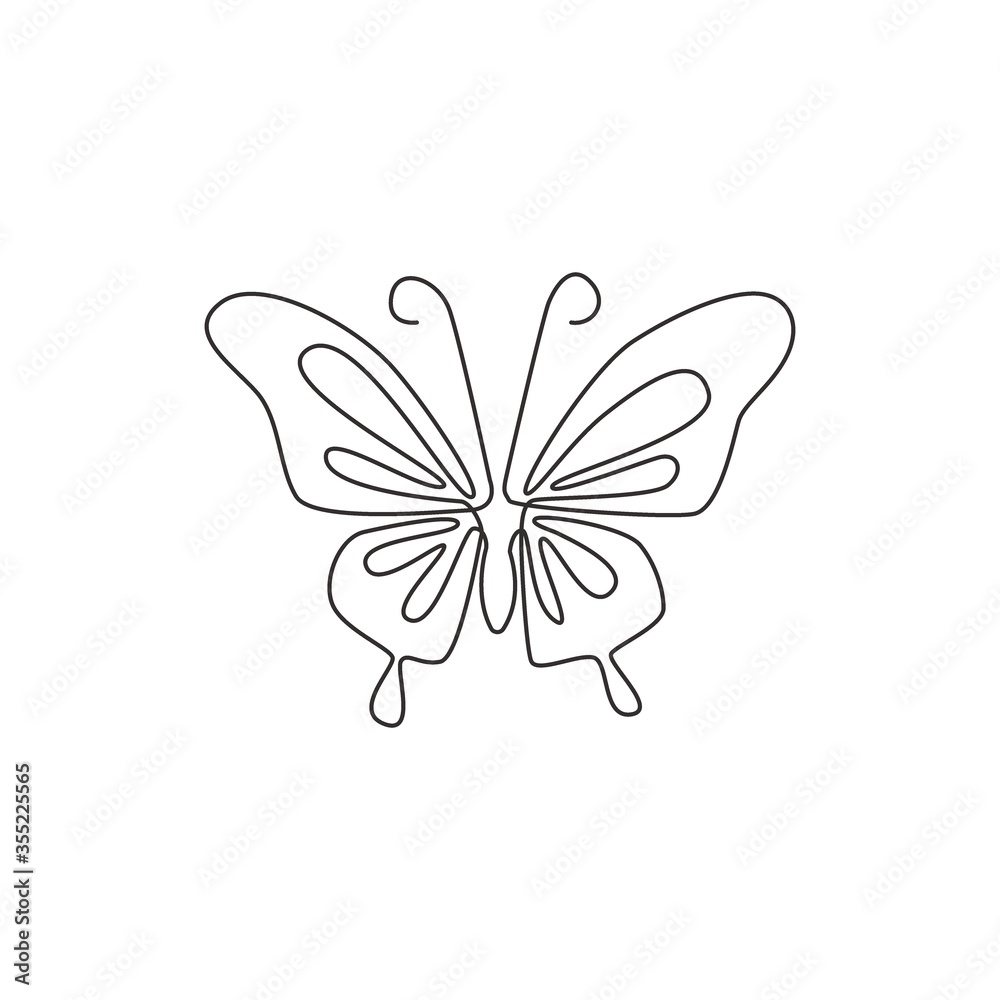 Single continuous line drawing of luxury butterfly for corporation logo identity. Beauty salon and healthcare company icon concept from animal shape. One line draw graphic design vector illustration Single continuous line drawing of luxury butterfly for corporation logo identity. Beauty salon and healthcare company icon concept from animal shape. One line draw graphic design vector illustration