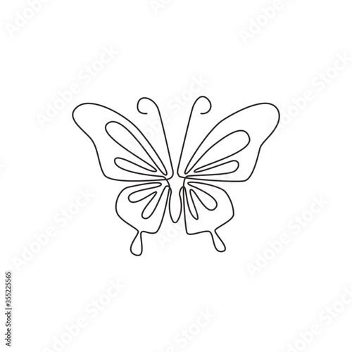 Single continuous line drawing of luxury butterfly for corporation logo identity. Beauty salon and healthcare company icon concept from animal shape. One line draw graphic design vector illustration