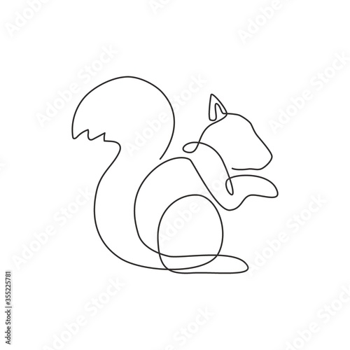 One continuous line drawing of cute squirrel for company logo identity. Business icon concept from funny mammal animal shape. Trendy single line graphic draw vector design illustration