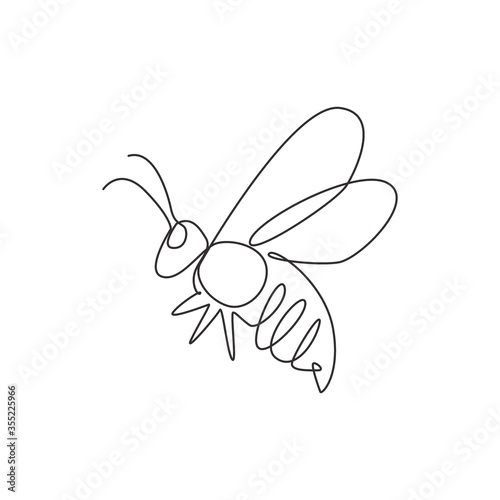 One continuous line drawing of elegant bee for company logo identity. Organic honey farm icon concept from wasp insect animal shape. Single line vector draw graphic design illustration