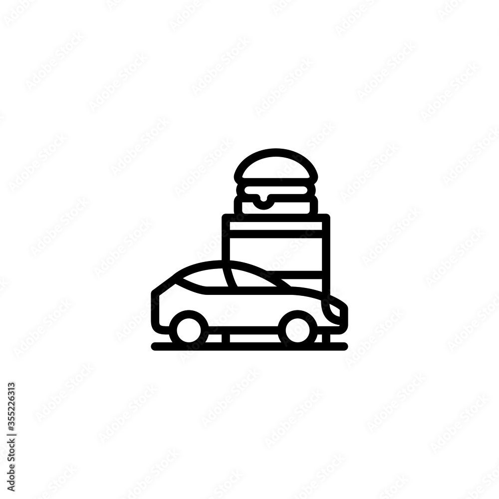 Drive through vector icon in linear, outline icon isolated on white background