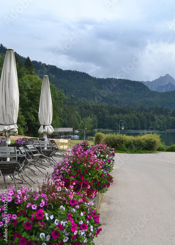 A beautiful landscape among lakes, mountains and beautiful flowers. Schwangau town in Bavaria