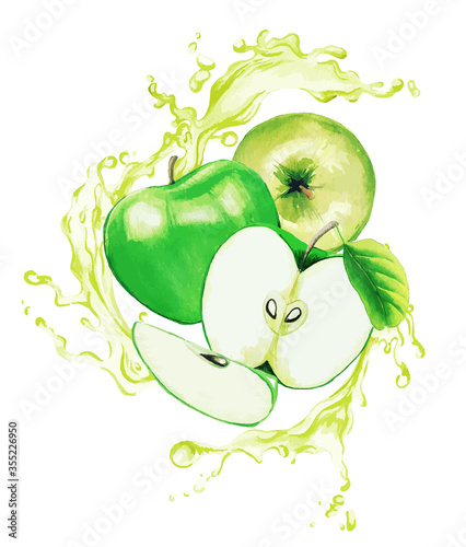 Green apples in the splash of light green juice