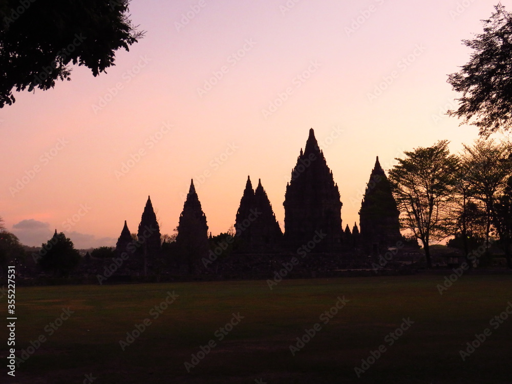 Coucher de soleil Temple Prambanan Indonésie