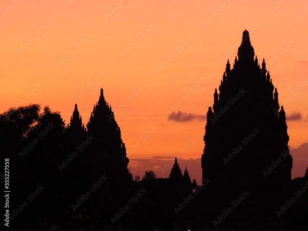 Coucher de soleil Temple Prambanan Indonésie