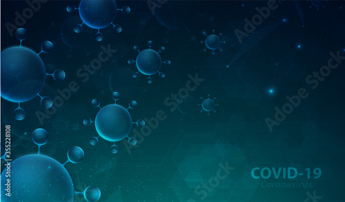 Covid-19 Coronavirus concept outbreak influenza background.Pandemic medical health risk concept with disease cell is dangerous vector design