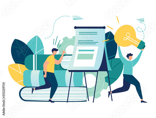 Vector illustration, stealing and plagiarism, copying ideas, thoughts, a man running away with a light bulb in his hands