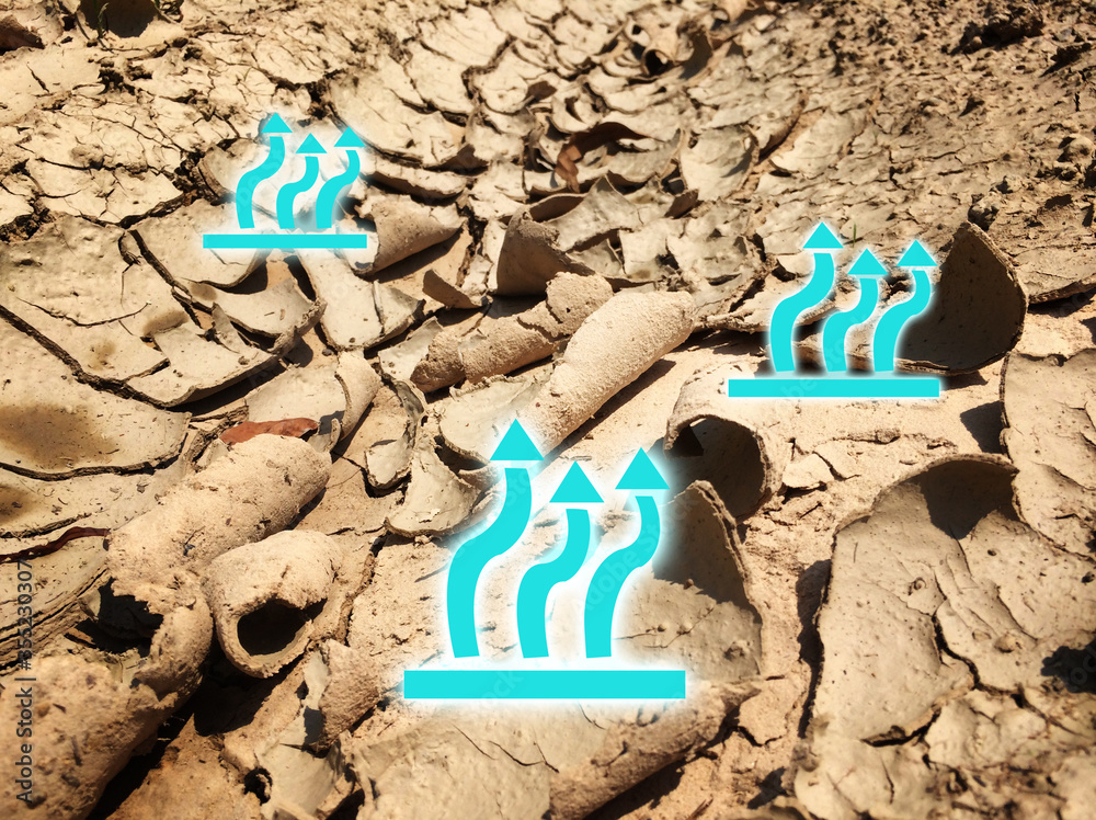 Evaporation of water concept on arid soil or drought background, Which is destroying the environment Resulting in global warming, and change climate in world. Evaporation of water concept on arid soil or drought background, Which is destroying the environment Resulting in global warming, and change climate in world.