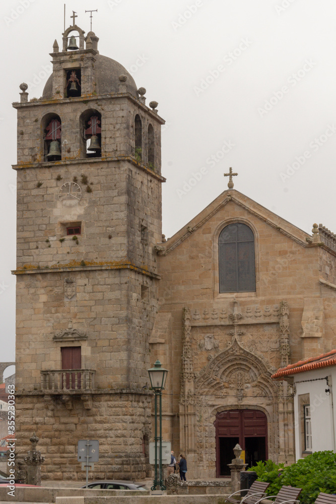 Vasco da Gama Square, Vila do Conde’s Matrice Church (Mother Church, Igreja Matriz), dedicated to St. John the Baptist in Vila do Conde, Portugal.