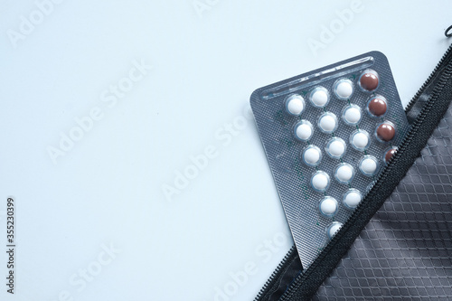 birth control pills on white background, Top view  © Towfiqu Barbhuiya 
