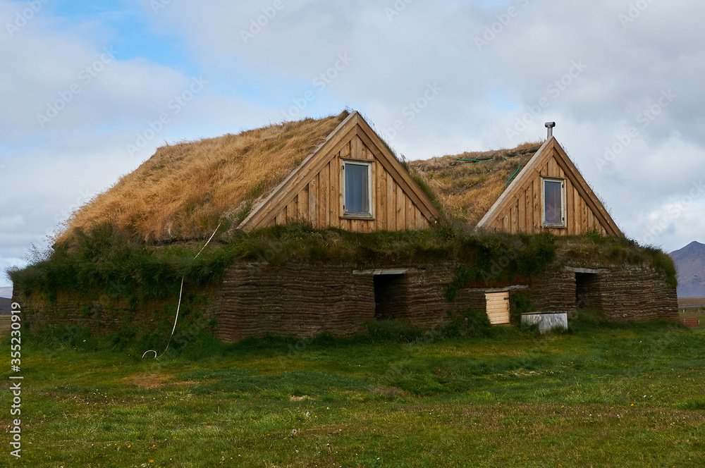 Old Icelandic house with grass on the roof Old Icelandic house with grass on the roof