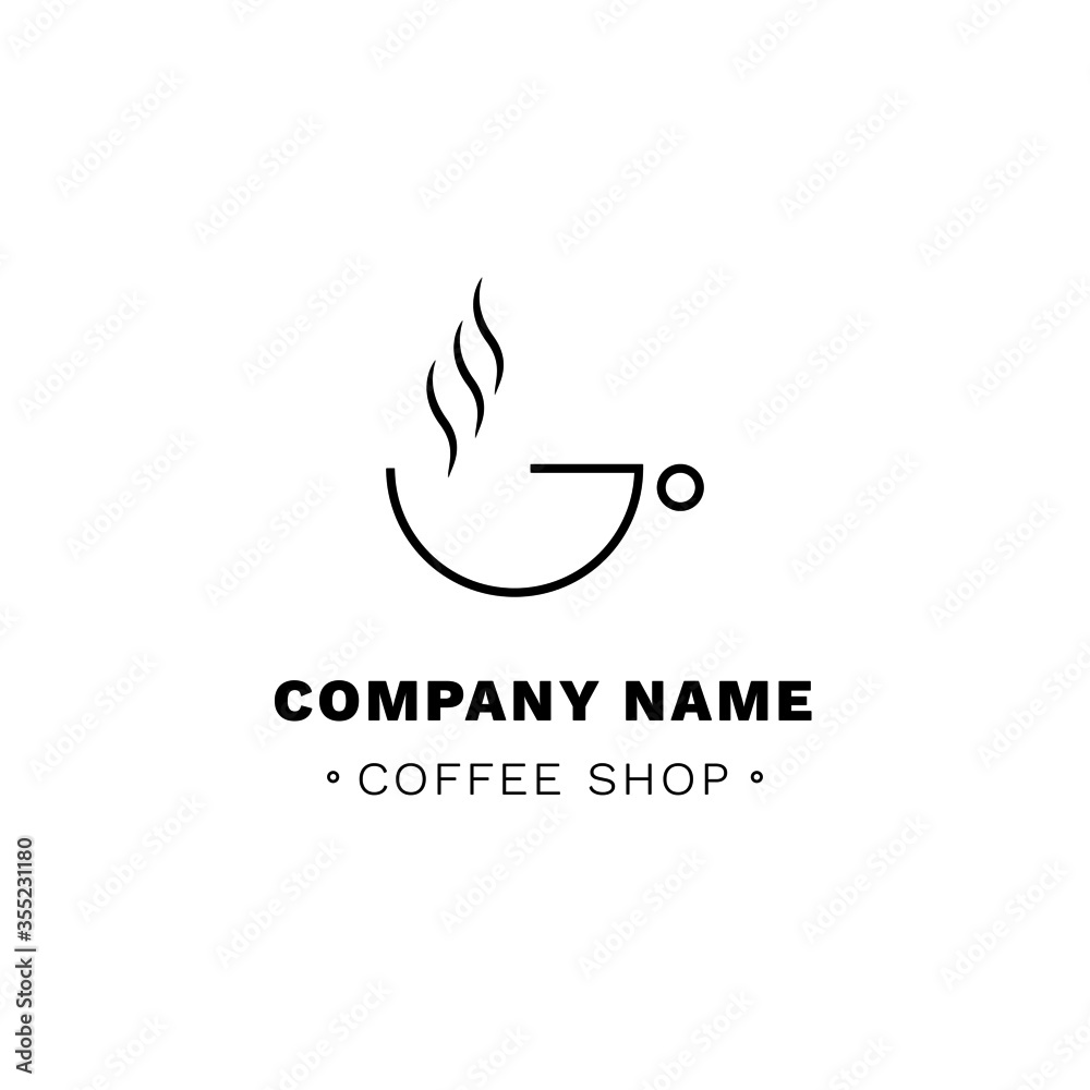 Coffee cafe logo. Simple coffee cup symbol hipster line style, vintage outline coffee mug. Vector coffee shop illustration