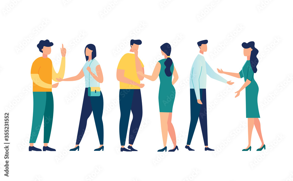 Vector illustration, flat style, businessmen discuss social network, news, social networks, chat, dialogue speech bubbles Vector illustration, flat style, businessmen discuss social network, news, social networks, chat, dialogue speech bubbles