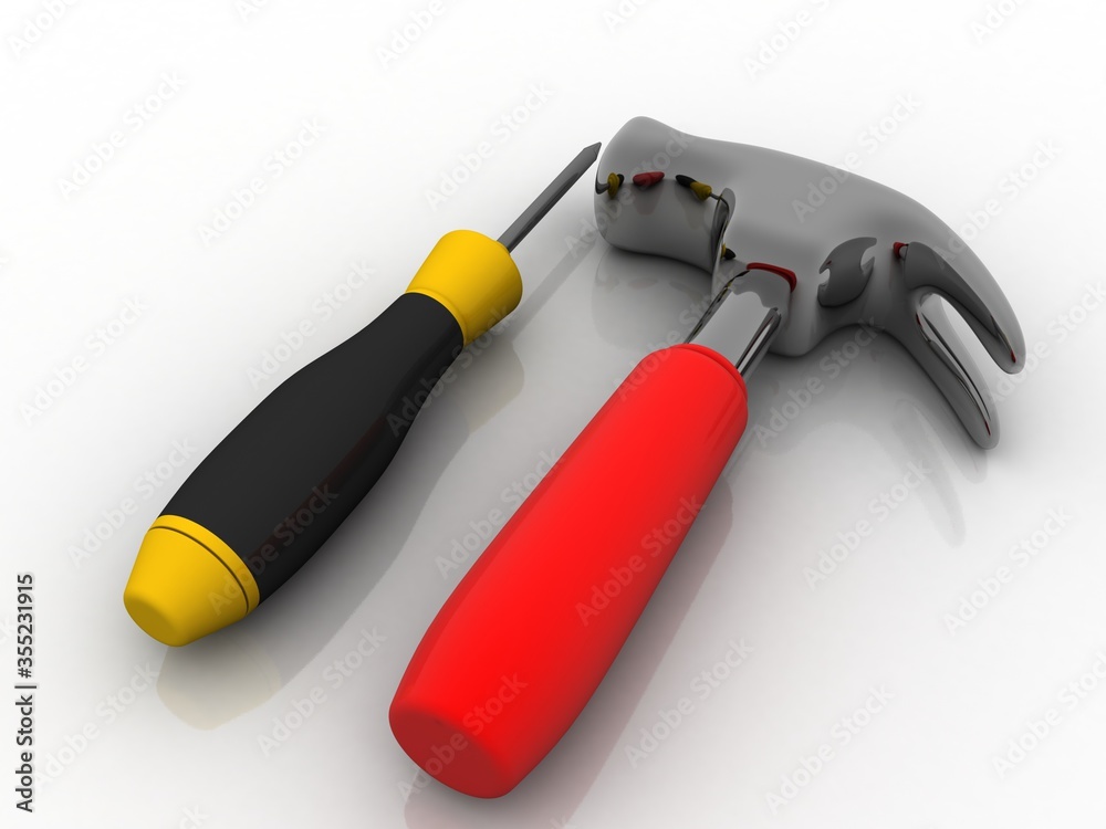 3d rendering tool of screwdriver with hammer 3d rendering tool of screwdriver with hammer