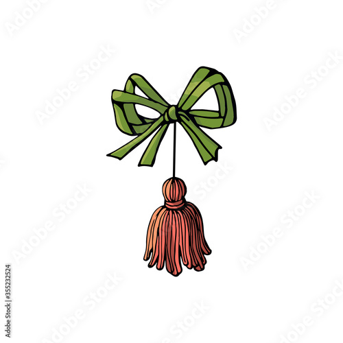 Pink tassel with bow knot design element. Vector