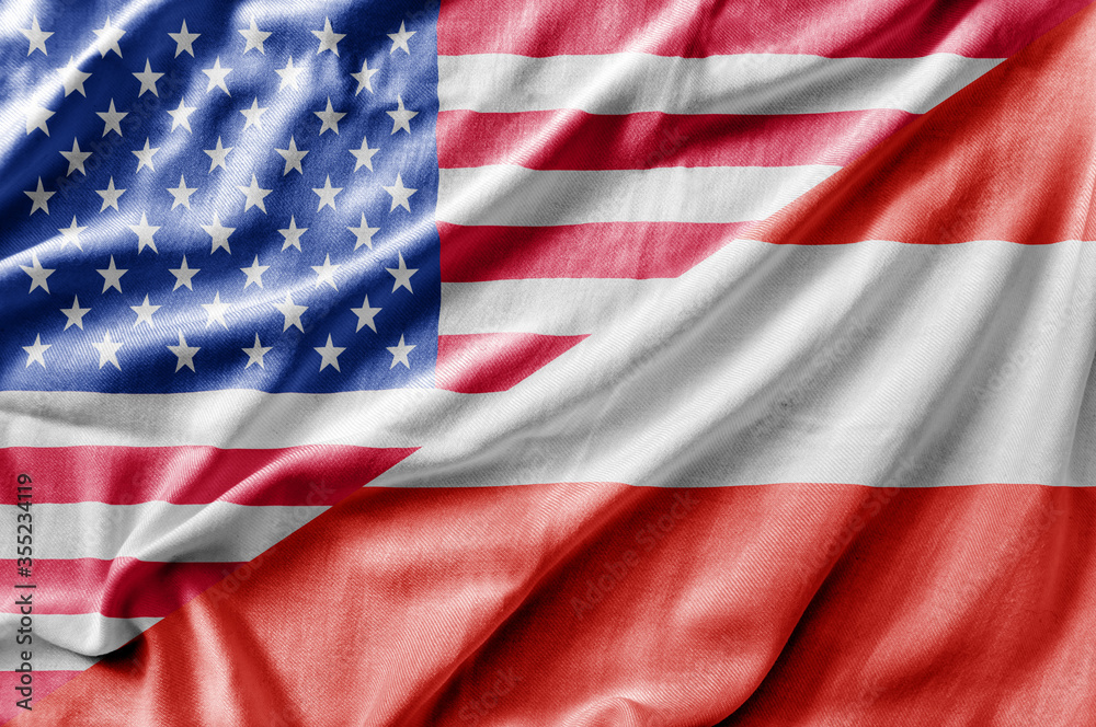 Mixed USA and Austria flag, three dimensional render