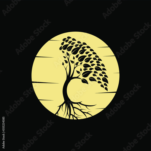 night tree with full moon vector logo
