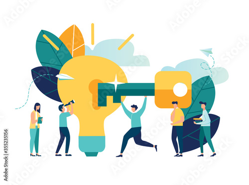 Vector illustration, creative concept idea key to success, light bulb energy and symbol, search for new creative thoughts