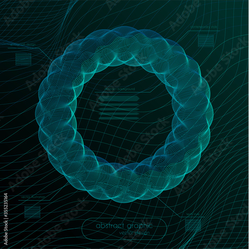 Abstract technology background with wireframe illustration of a 3d ring shaped object and head-up display elements