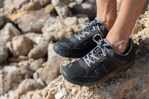 Hiking shoes on rocks