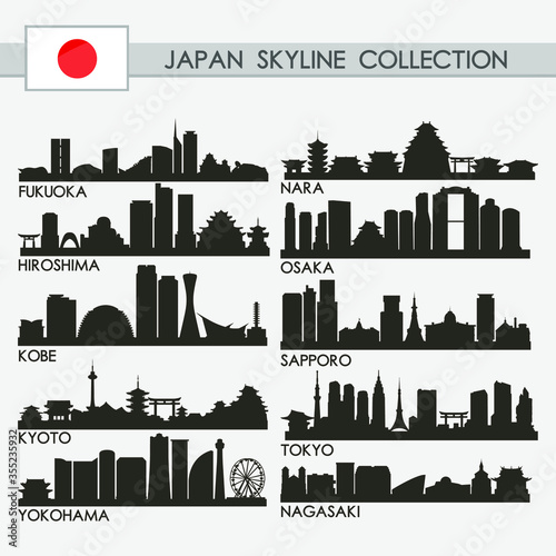 Most Famous Japan Cities Skyline City Silhouette Design Collection
