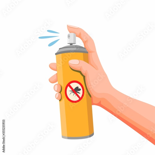 Hand holding Pest Control Spray, Mosquito Repellent Aerosol can. concept cartoon illustration vector on white background