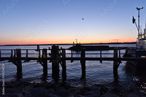 Warnem  nde Harbor While Sunrise  Rostock  Baltic Sea  Mecklenburg Western Pomerania  Germany  Europe
