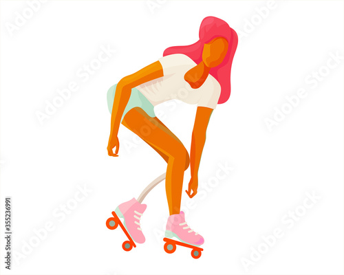 Inclusive Sports vector illustration: Quad skates roller athlete girl with handicap isolated.