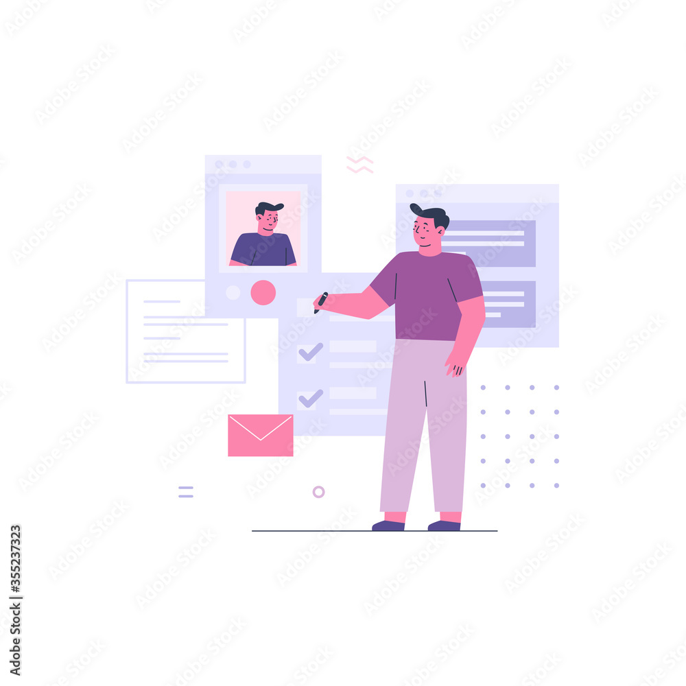 Fototapeta premium Business Man Working with Online Colleague