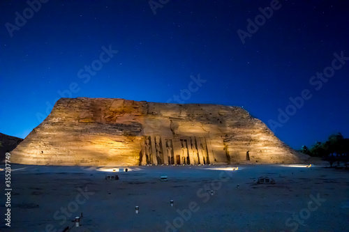 Abu Simbel temple at night, UNESCO World Heritage site, Aswan, Egypt.