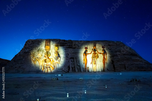 Abu Simbel temple at night, UNESCO World Heritage site, Aswan, Egypt.