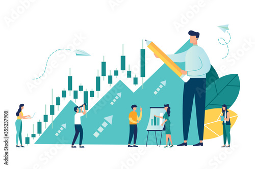 Vector illustration, Candlestick chart of the stock market, move up motivation, The way to achieve the goal