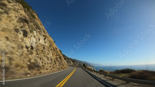 Driving in Big Sur California Cabrillo Highway 1 coast road, pov south