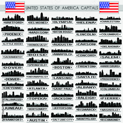 Complete Capitals USA Travel Skyline City Silhouette Design Collection Set