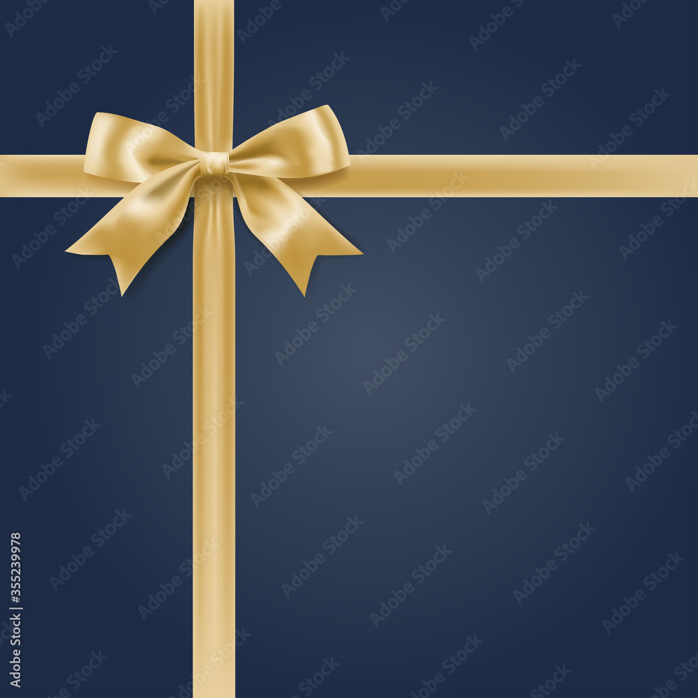 holiday ribbon with knot soft golden color bow on dark blue. vector holiday ribbon with knot soft golden color bow on dark blue. vector