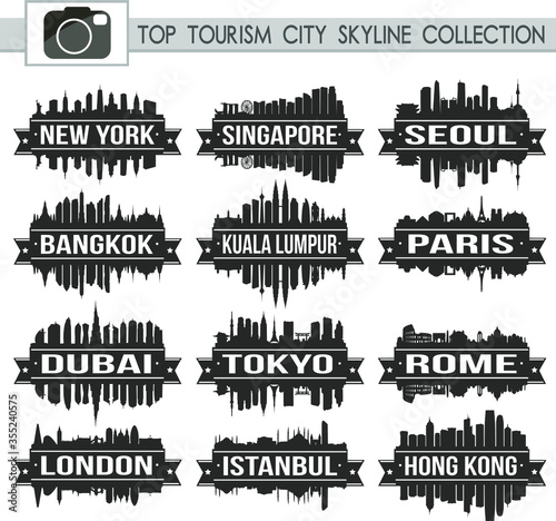 Most Famous Tourism Travel Skyline City Silhouette Design Collection