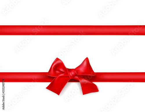 red silky ribbon bow knot on white. decorative design element