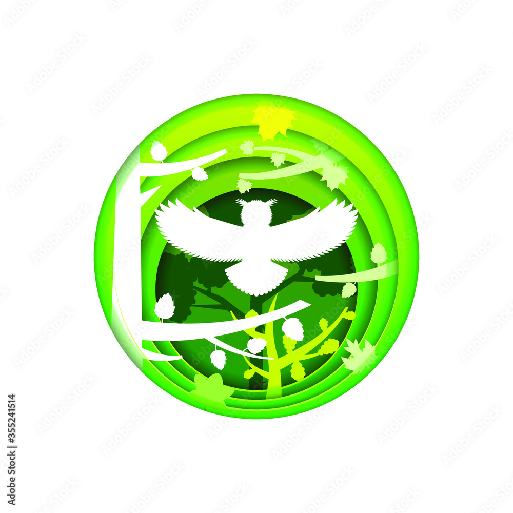 Green Abstract Paper Cut Tree Design Elements Vector Background Bird Silhouette Nature Forest Eco Owl Green Abstract Paper Cut Tree Design Elements Vector Background Bird Silhouette Nature Forest Eco Owl