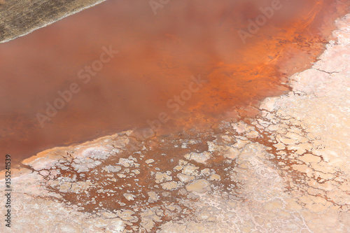 Aerial view of an airplane flying over Lake Magadi in the Great Rift Valley, Kenya. Lake Magadi is the southernmost lake in the Kenyan Rift Valley, north of Tanzania's Lake Natron.  photo