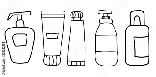 Beauty and fashion set. Icons of creams, skin care products. Sign and symbol. Line vector